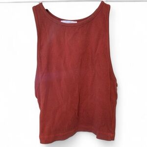 Rust Red Ribbed Sleeveless Crop Top